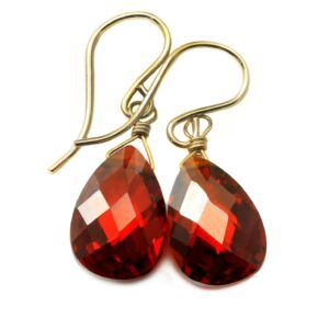 Garnet Red Cubic Zirconia Earrings Teardrop Aaa Cz Briolette Sterling Silver Or 14k Solid Gold Or Filled Pear Faceted Simple Dainty Drops