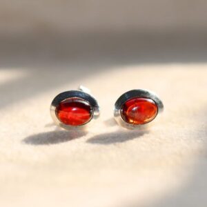 Red Garnet Sterling Silver Stud Earrings: Minimalist Gemstone
