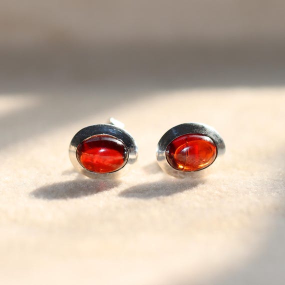 Red Garnet Sterling Silver Stud Earrings: Minimalist Gemstone Red Garnet Sterling Silver Stud Earrings: Minimalist Gemstone