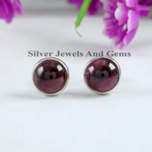 Red Garnet Stud Earrings, Dainty Earring, Handmade Earrings, Round Tiny Stud, 925 Sterling Silver Stud, Wedding Earring