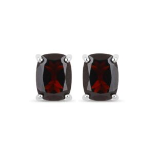 Garnet Earrings, Garnet Silver Stud Earrings, .925 Sterling Silver Garnet Earrings For Women, Red Garnet Cushion Studs, January Birthstone