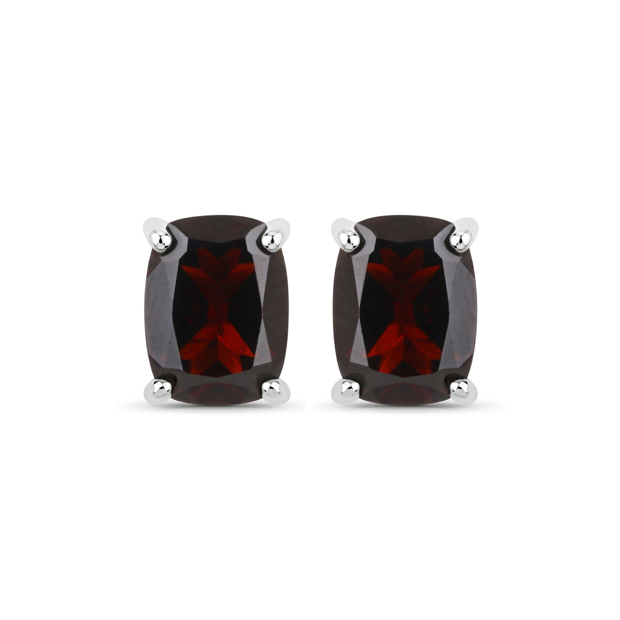 Garnet Earrings, Garnet Silver Stud Earrings, .925 Sterling Silver Garnet Earrings For Women, Red Garnet Cushion Studs, January Birthstone
