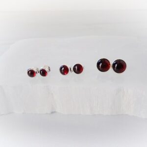 Garnet Earrings Sterling Silver Stud Earrings • Gemstone Stud Earrings • Minimalist Round Gemstone Stud Earrings • January Birthstone Studs