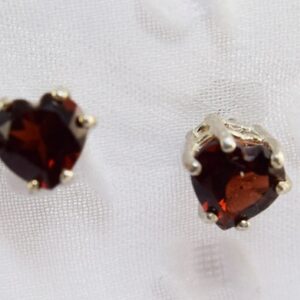 Garnet Studs, Red Heart Earrings, Genuine Gemstones 6mm Heart Shaped, Set in 925 Sterling Silver Stud Earrings