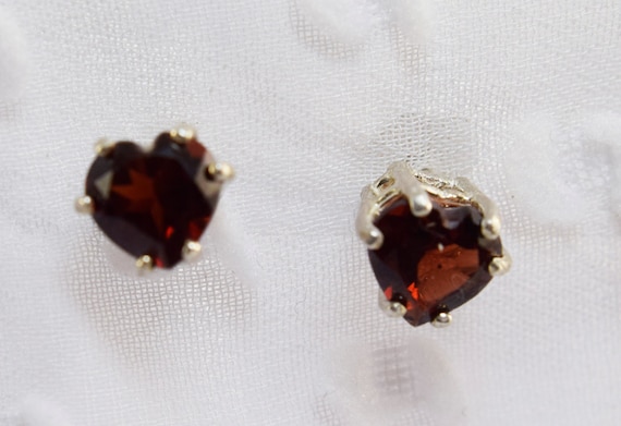 Garnet Studs, Red Heart Earrings, Genuine Gemstones 6mm Heart Shaped, Set In 925 Sterling Silver Stud Earrings Garnet Studs, Red Heart Earrings, Genuine Gemstones 6mm Heart Shaped, Set In 925 Sterling Silver Stud Earrings
