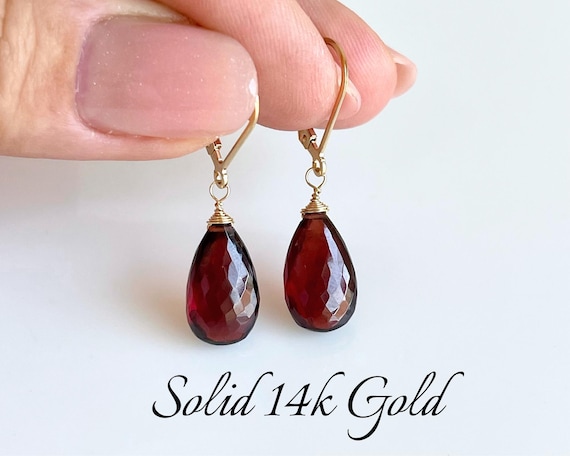 Garnet Teardrop Earrings, January Birthstone, Solid 14k Gold, Red Dangle Drop In Real Gold, Minimalist Jewelry, Every Day Earrings For Women Garnet Teardrop Earrings, January Birthstone, Solid 14k Gold, Red Dangle Drop In Real Gold, Minimalist Jewelry, Every Day Earrings For Women