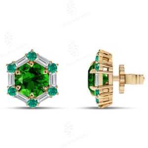 Unique Tsavorite Garnet Stud Earrings For Her 925 Silver Tsavorite Dainty Studs Art Deco Halo Design Earrings Minimalist Green Gemstone Stud