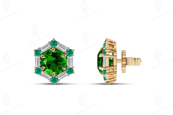 Unique Tsavorite Garnet Stud Earrings For Her 925 Silver Tsavorite Dainty Studs Art Deco Halo Design Earrings Minimalist Green Gemstone Stud