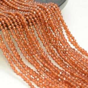 2MM Hessonite Garnet Gemstone Micro Faceted Round Grade Aaa Beads 15.5inch BULK LOT 1,6,12,24 and 48 (80010143-A196)