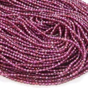2MM Purple Red Garnet Gemstone Grade AAA Micro Faceted Round Beads 15.5 inch Full Strand BULK LOT 1,2,6,12 and 50 (80008846-P11)