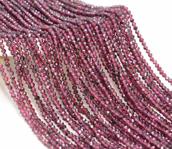 2mm Red Garnet Gemstone Micro Faceted Round Grade Aaa Beads 15.5 Inch (80018982-a196)