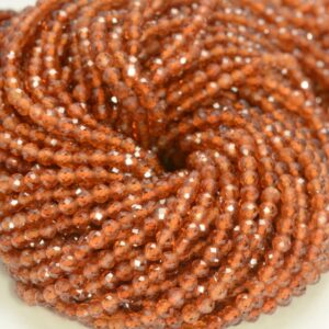 3MM Hessonite Garnet Gemstone Orange Micro Faceted Round Grade Aaa Beads 15inch BULK LOT 1,6,12,24 and 48 (80010136-A196)