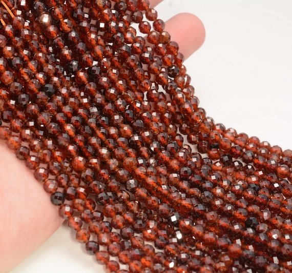 4mm Hessonite Garnet Gemstone Micro Faceted Round Grade Aaa Beads 15.5inch Bulk Lot 1,6,12,24 And 48 (80010071-a198)