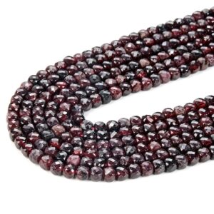 4MM Red Garnet Gemstone Grade A Micro Faceted Square Cube Loose Beads BULK LOT 1,2,6,12 and 50 (P23)