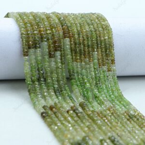 Aaa+ Grossular Garnet Faceted Rondelle Beads, 3-4 Mm Natural Green Garnet Indian Cut Beads, 13" Loose Gemstone Beads For Handmade Jewelry