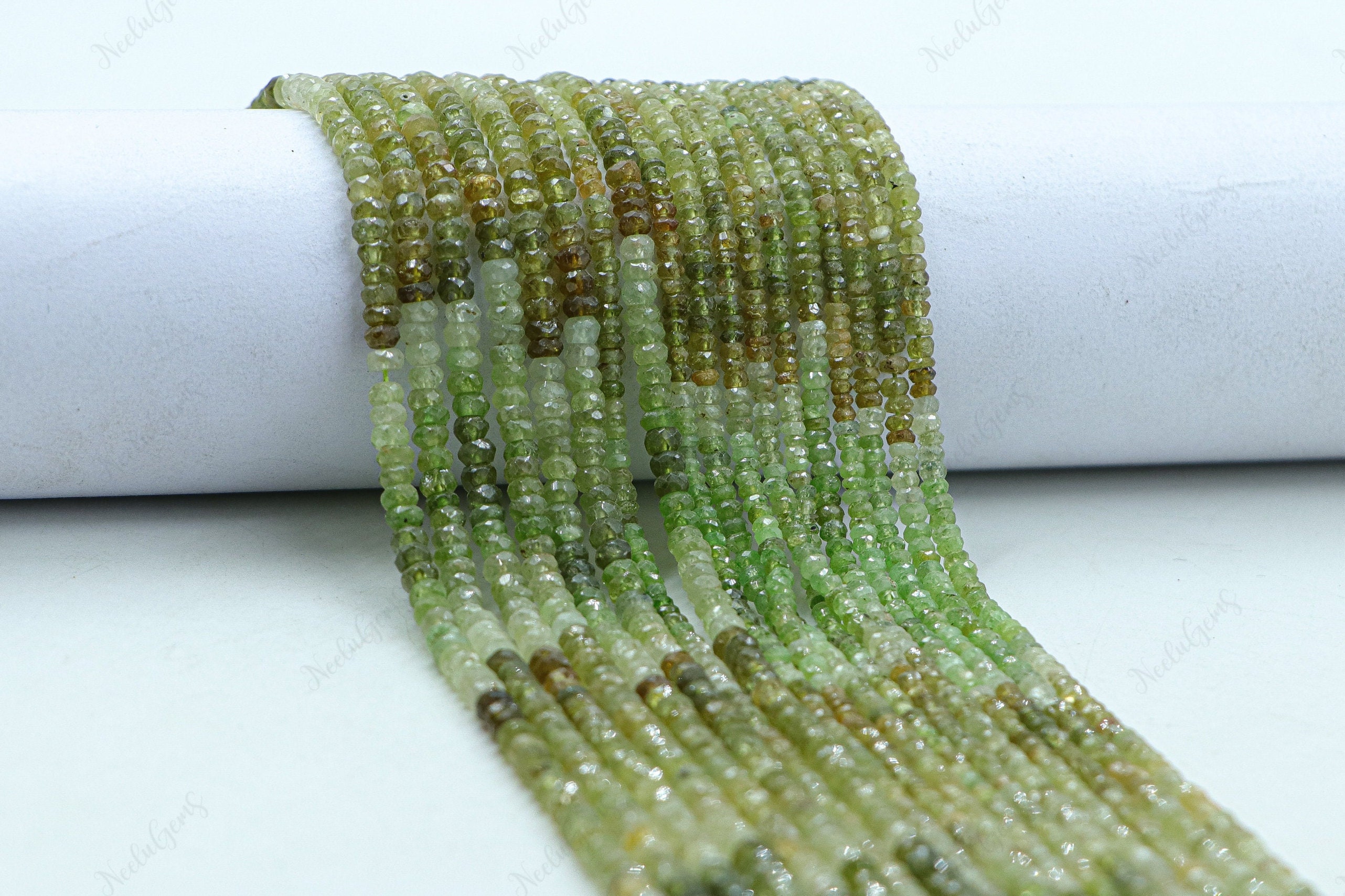 Aaa+ Grossular Garnet Faceted Rondelle Beads, 3-4 Mm Natural Green Garnet Indian Cut Beads, 13" Loose Gemstone Beads For Handmade Jewelry