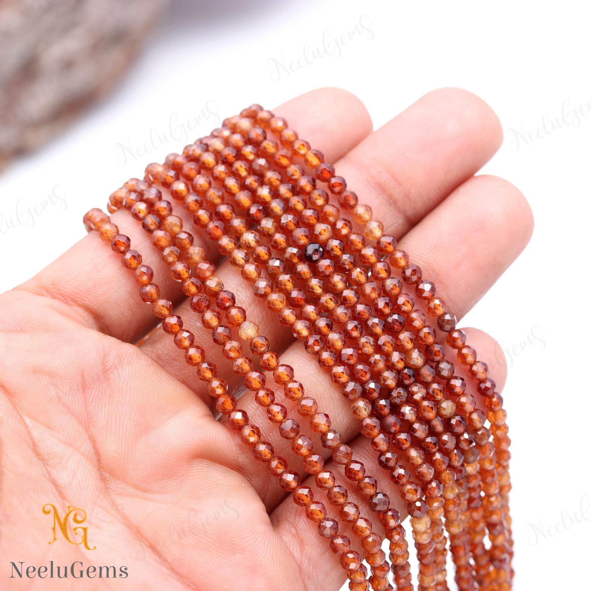 Aaa+ Natural Hessonite Garnet Microcut Faceted Beads, 3.4-3.5 Mm Hessonite Tiny Rondelle Beads, 13"gemstone Beads For Handmade Jewelry