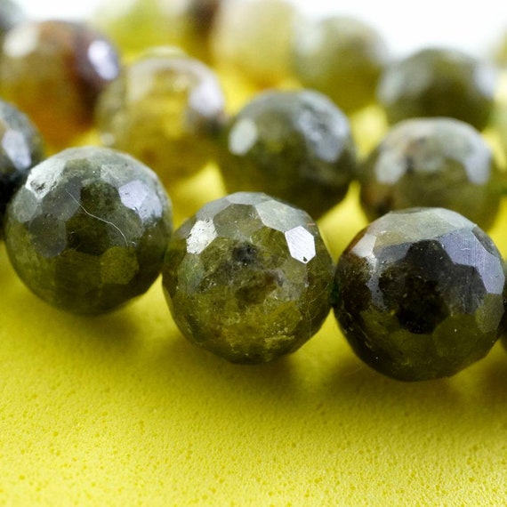Green Garnet Beads (round)(faceted)(4mm)(5mm)(6mm)(7mm)(8mm)(10mm)(16"strand)