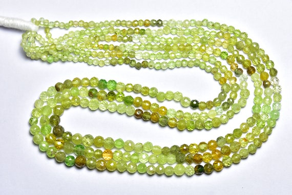 Garnet Grossular Round - 16 Inches - Natural High Quality Most Beautiful Faceted Green Garnet Grossular Round - Size Is 2.5 - 4.5 Mm #539