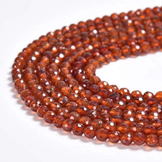 Natural Hessonite Garnet Gemstone Grade Aa Micro Faceted Round 4mm Loose Beads Bulk Lot 1,2,6,12 And 50 (p114)