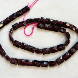 Natural Red Garnet 9x6x5mm Faceted Rectangle Gemstone Bead-~ -15.5 inch strand
