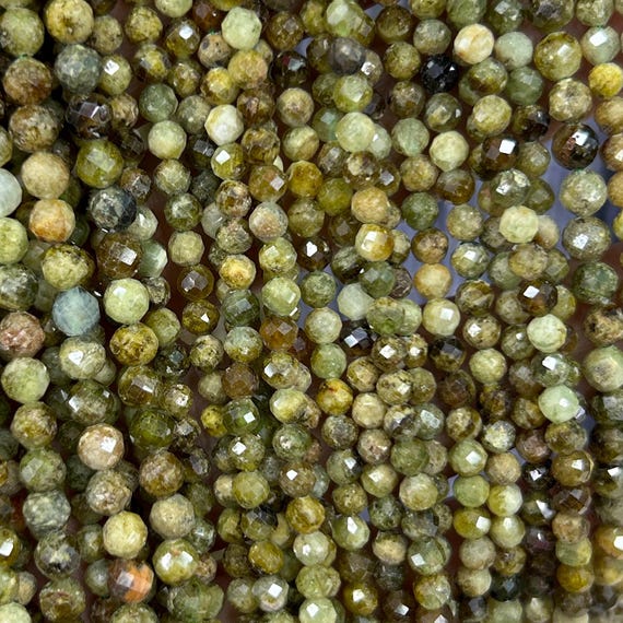 Natural Yellow Green Garnet Faceted Beads Gemstone Beads Round Stone Beads 2mm 3mm 4mm 15''