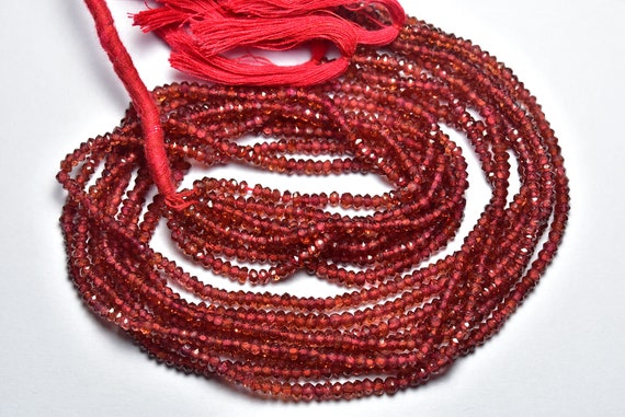 Garnet Rondelle Beads - 13 Inches - Natural Super Quality Beautiful Micro Cut Faceted Rhodolite Garnet Rondelle - Size Is 3 Mm #2223