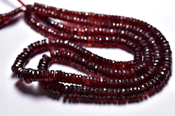 Garnet Tyre Beads - Natural Garnet Faceted Wheels Rondelles - 7.5 Inches -micro Cut Garnet,size Is 5-8mm #831