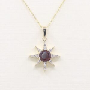 14k Gold Garnet Star Necklace: Diamond Accent, January Birthstone 14k Gold Garnet Star Necklace: Diamond Accent, January Birthstone