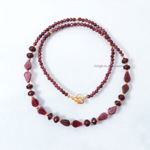 Aaa++ Garnet Micro Faceted Round & Fancy Shape Beads Necklace, 3mm / 6mm / 6x8 Mm Garnet Beads Necklace, Women's Necklace, 18"inches Necklace