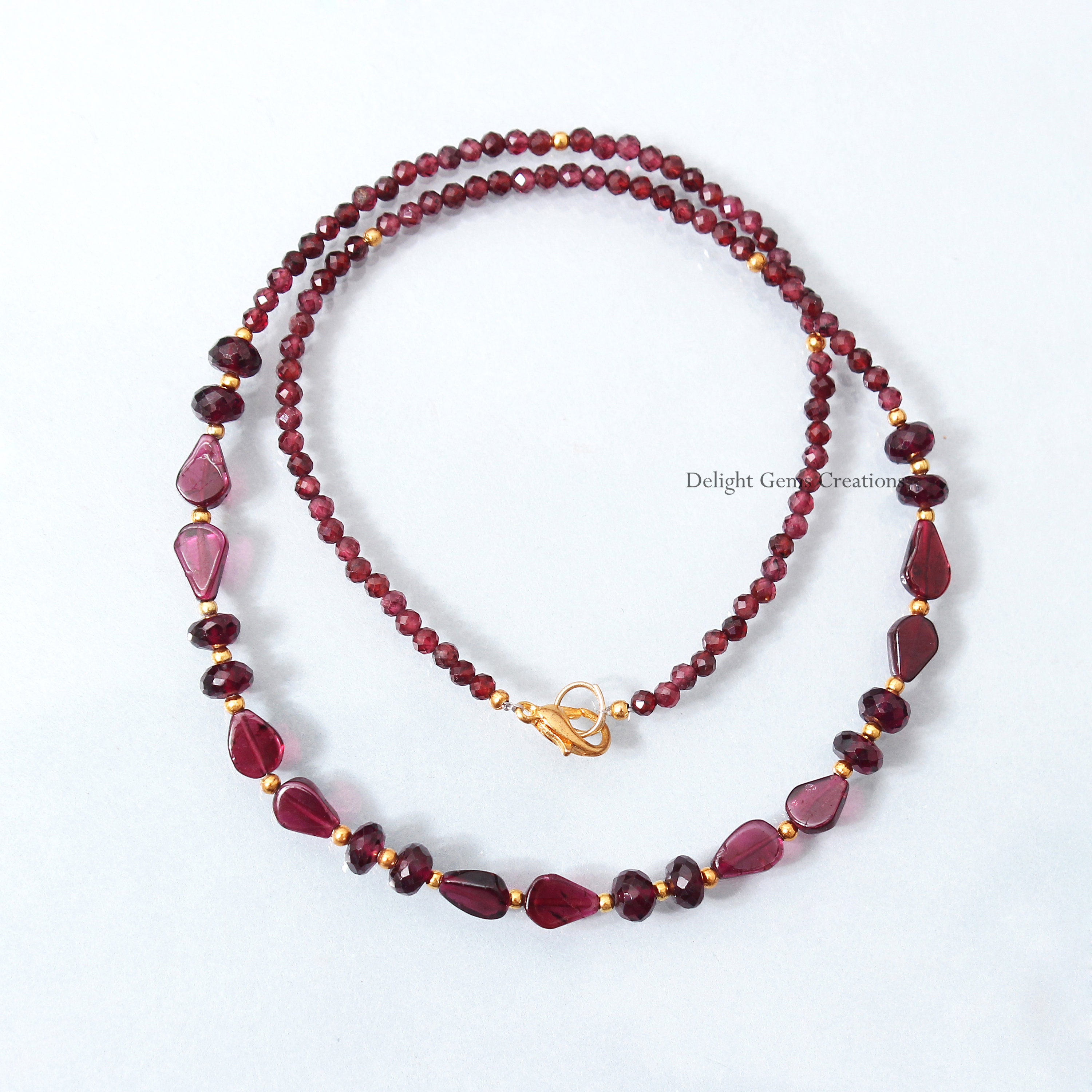 Aaa++ Garnet Micro Faceted Round & Fancy Shape Beads Necklace, 3mm/6mm/6x8 Mm Garnet Beads Necklace, Women's Necklace, 18"inches Necklace