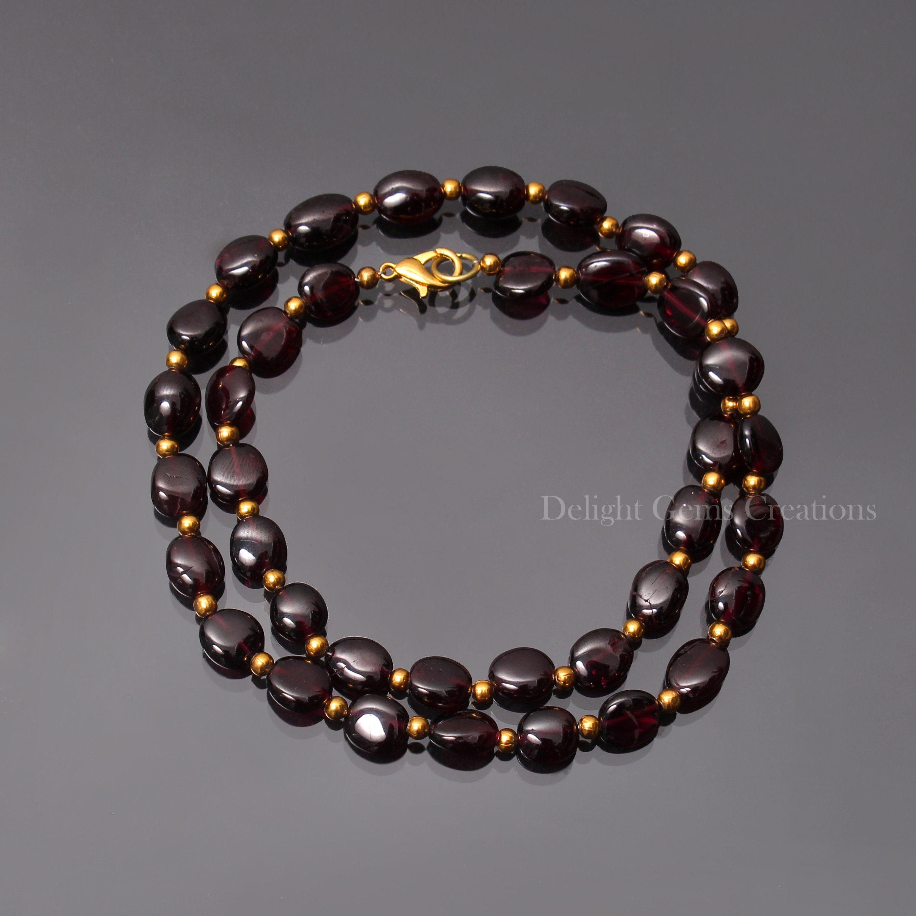 Aaa++ Natural Garnet Smooth Beaded Necklace, 8x10mm Garnet Smooth Oval Beads Necklace, Gemstone Necklace, Women's Necklace, Gift For Her