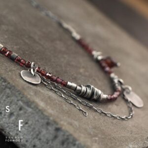 Garnet and Oxidized Sterling Silver Necklace: Delicate Handmade Jewelry