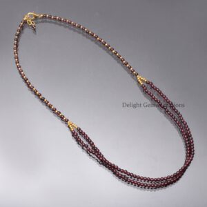 Garnet Bead Necklace, 3mm Round Smooth Beads, January Birthstone