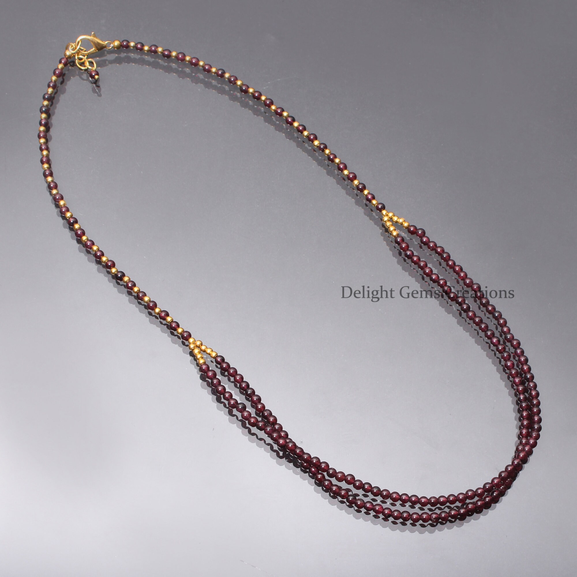 Garnet Bead Necklace, 3mm Round Smooth Beads, January Birthstone