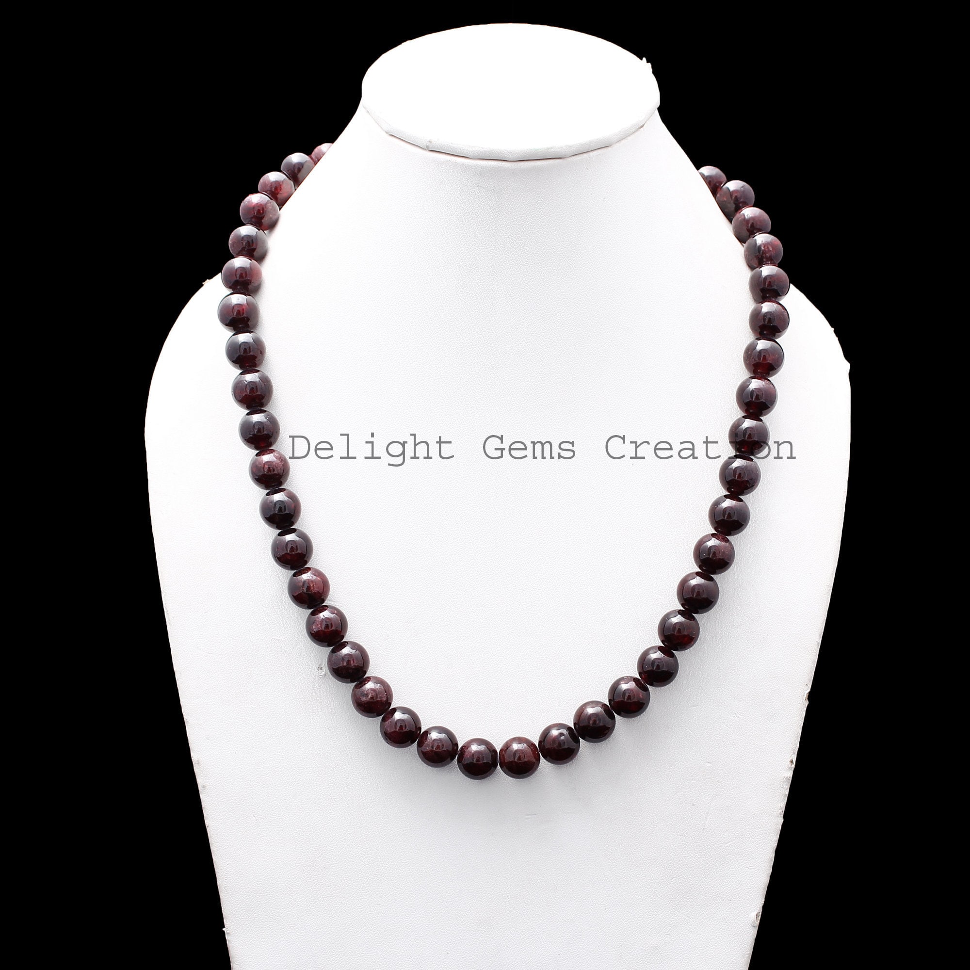 Garnet Beaded Necklace, Dark Red Gemstone, 18 Inch