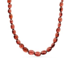 Garnet Beaded Oval Necklace | AAAA+ genuine garnet beaded necklace | [ENGP1419] Smooth Red Garnet | gold garnet | Beaded garnet necklace