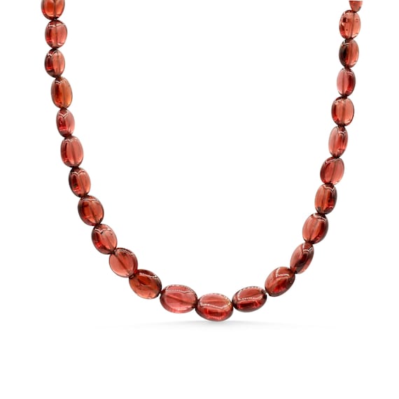 Garnet Beaded Oval Necklace | Aaaa+ Genuine Garnet Beaded Necklace | [engp1419] Smooth Red Garnet | Gold Garnet | Beaded Garnet Necklace