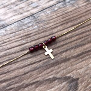 Dainty Cross Necklace Featuring Garnet - Ideal Gift For Her