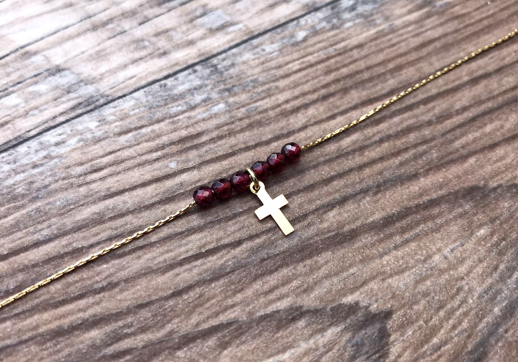 Dainty Cross Necklace Featuring Garnet - Ideal Gift For Her