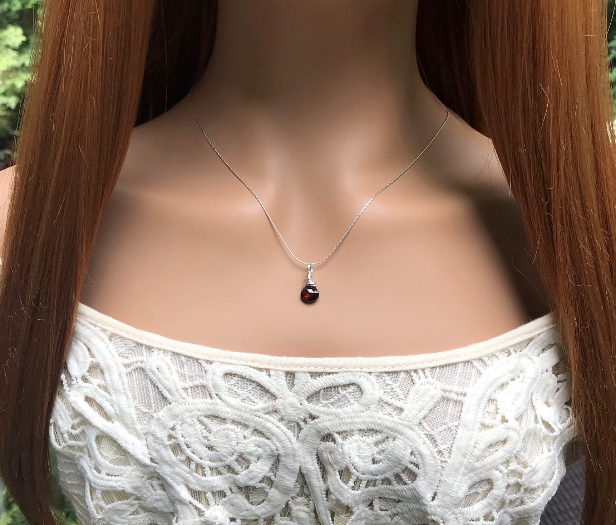 Dainty Garnet Gemstone Necklace - Minimalist Jewelry Gift Idea For Her