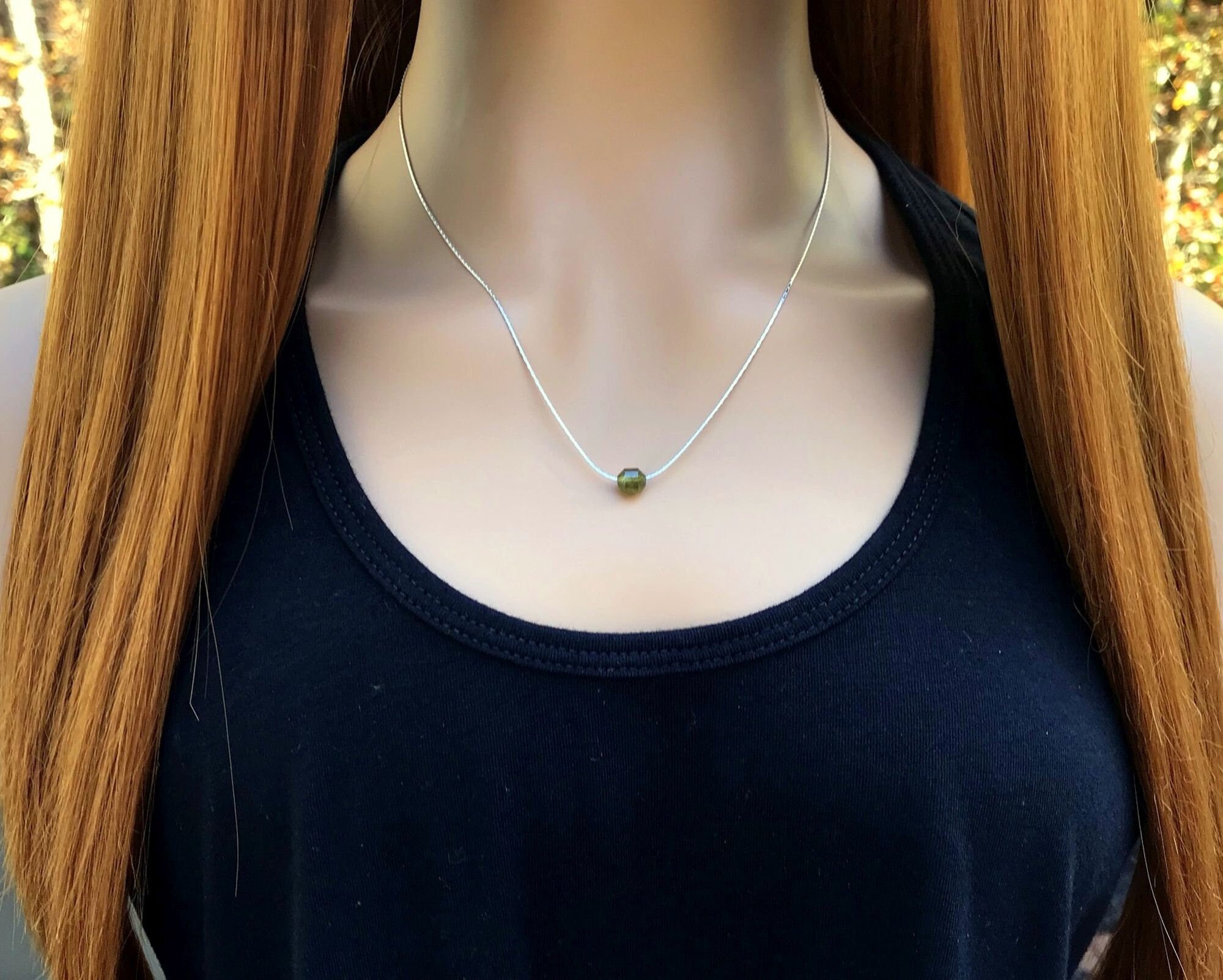 Dainty Green Garnet Gemstone Necklace - Minimalist Jewelry Gift Idea For Her Dainty Green Garnet Gemstone Necklace - Minimalist Jewelry Gift Idea For Her