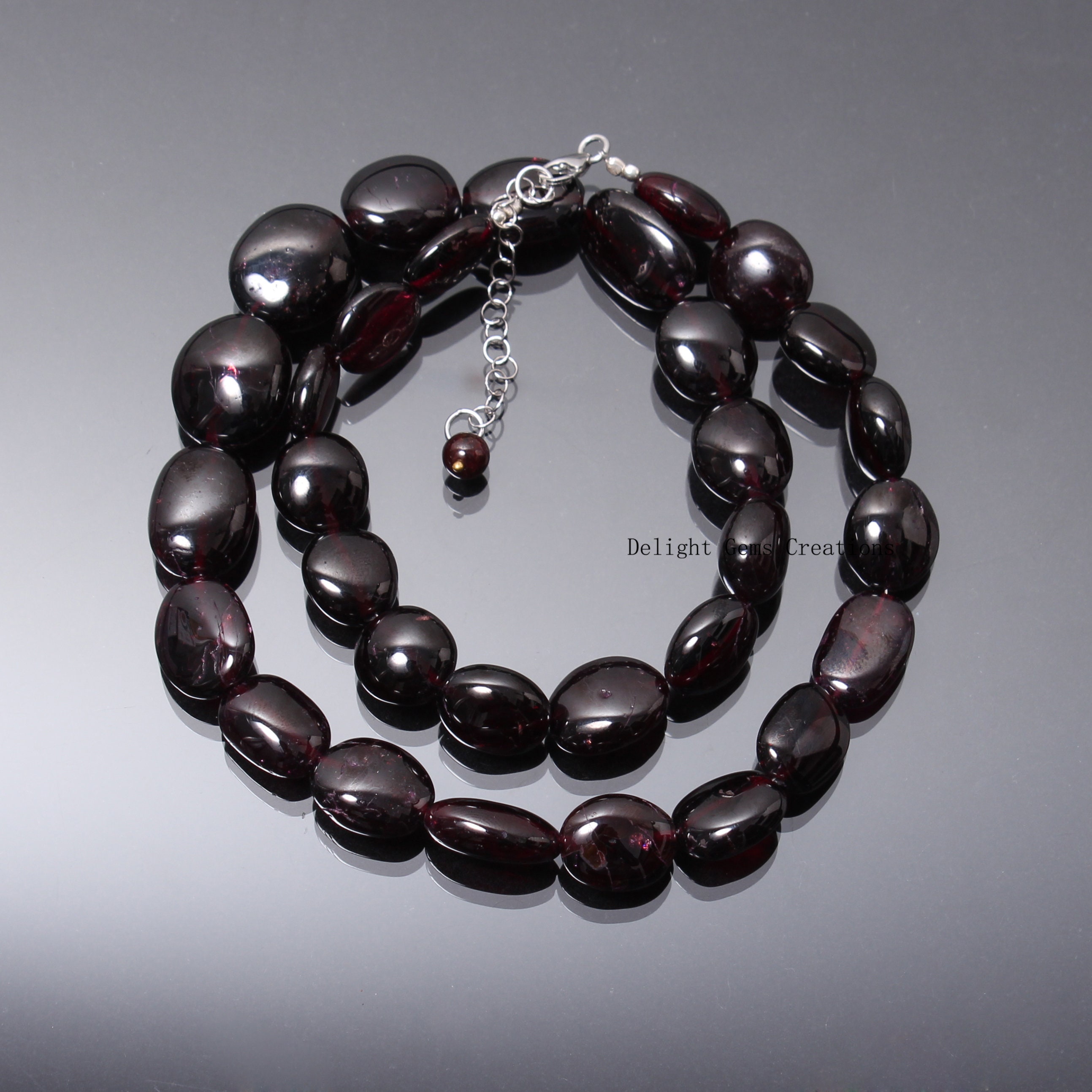 Dark Garnet Nugget Necklace, Tumbled Freeform Beads, January Birthstone