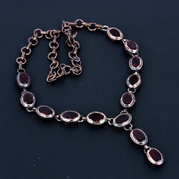 Electroformed Copper Mozambique Garnet Necklace: Adjustable Handmade Jewelry Electroformed Copper Mozambique Garnet Necklace: Adjustable Handmade Jewelry