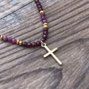 Elegant Cross Necklace Featuring Garnet - January Birthstone Gift For Her
