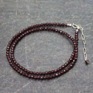Faceted Garnet Beaded Necklace: 3mm Sterling Silver Choker