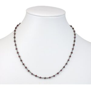 Garnet Necklace Faceted Chain Link Beaded Black Oxidized Sterling Silver 18 19 Inches Real Natural Red Garnets Simple Dainty Daily Wear