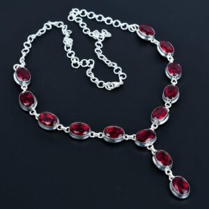 Faceted Mozambique Garnet Necklace: Handmade 925 Sterling Silver, Adjustable Chain