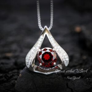 Gemstone Fat Triangle Garnet Necklace - 18kgp & Sterling Silver - 2 Ct Round Cut Deep Red Garnet Jewelry #582