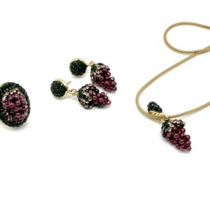 Garnet Grape Jewelry Set – Handmade Necklace, Earrings & Ring – Vintage-Inspired Beaded Cluster Set - Crystal Gifts - NC1794